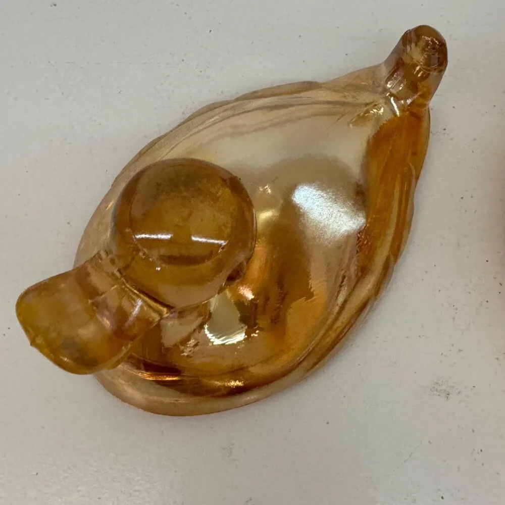 Jeanette Duck Powder Dish Iridescent Amber Glass Trinket Mamma Quack 1940's